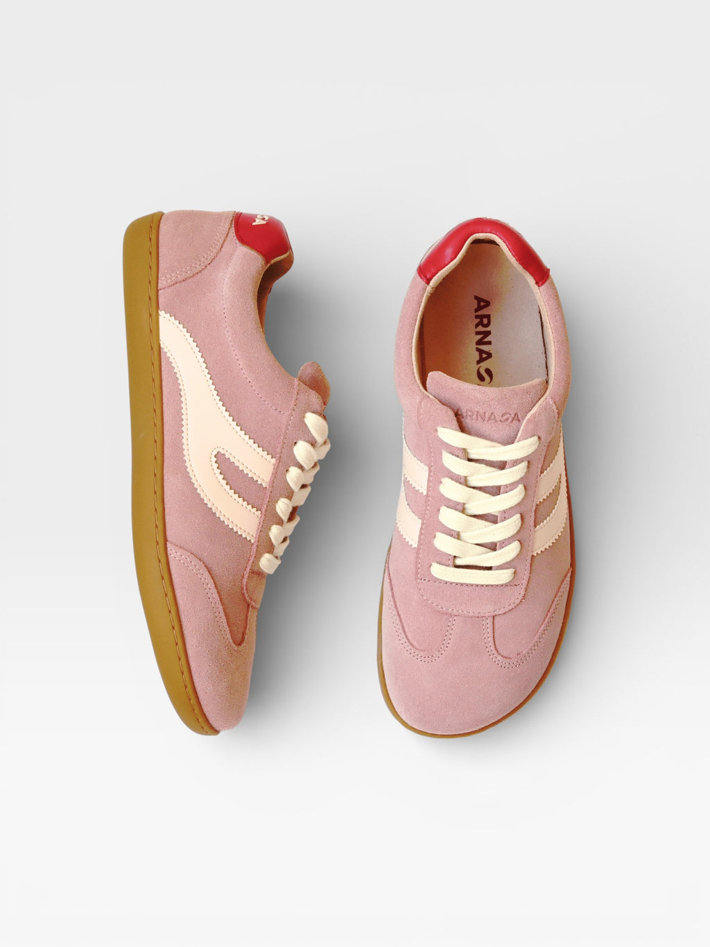 Par de zapatillas barefoot Atlantic Bloom rosa empolvado, vista frontal oblicua — ARNASA